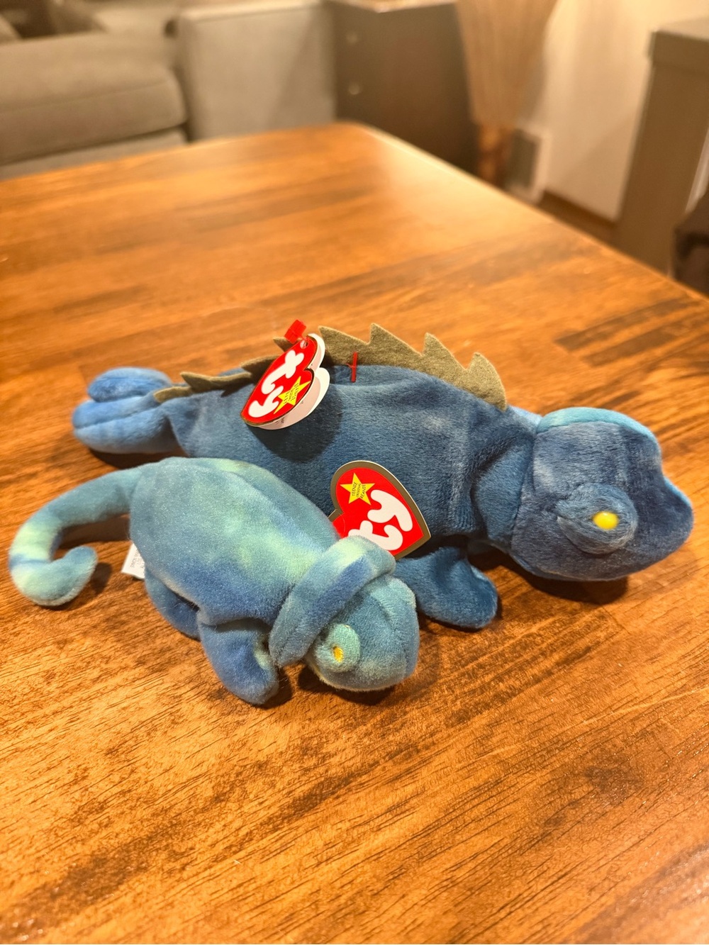 Ty Beanie Babies Blue Chameleon Plush Pair